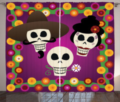 Folk Sugar Skulls Curtain