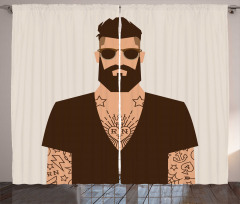 Tattooed Hipster Cartoon Curtain