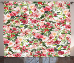 Roses Berries Bouquet Art Curtain