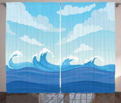 Blue Tones Ocean Illustration Curtain