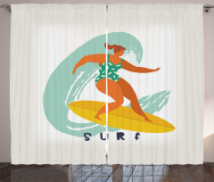 Woman Surfer on the Waves Art Curtain