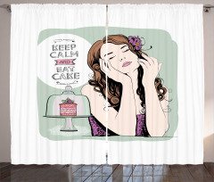 Eat Cake Text and Woman Curtain