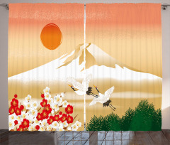 Japanese Landscape and Birds Curtain