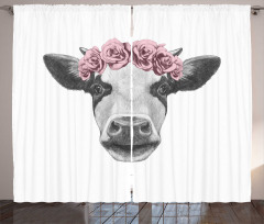 Cow with Roses Wreath Curtain