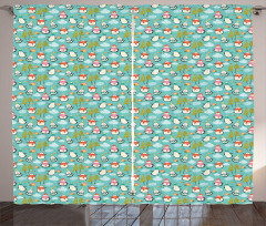 Happy Noel Penguins Gifts Curtain