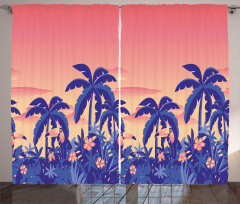 Palm Tree Toucan Sunset Art Curtain