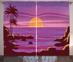 Retro Style Cartoon Beach Curtain