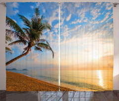 Exotic Sandy Beach Palm Tree Curtain