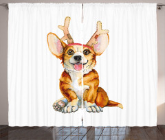 Corgi Dog with Deer Antlers Curtain