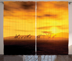 Dramatic Sunset Giraffes Curtain