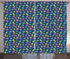 Funny Monsters Making Faces Curtain