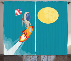 Astronaut Flying to the Moon Curtain