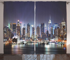 Manhattan Skyline at Night Curtain