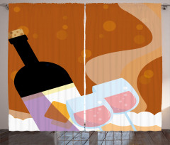 Rose Wine Bottle Cartoon Curtain