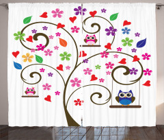 Tree Flowers Playful Birds Curtain