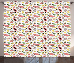 Tasty Food Doodle Curtain