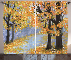 Gouache Autumn Scenery Art Curtain