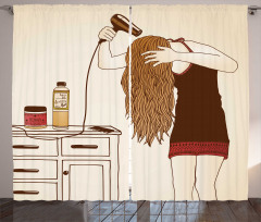 Girl Hair Care Sketch Art Curtain
