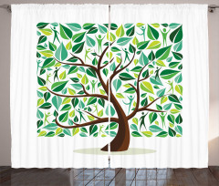 Squares Leaves Silhouette Curtain