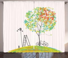 Bicycle Stairs Bird Curtain