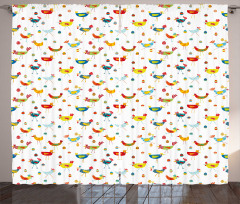 Colorful Chickens and Eggs Curtain