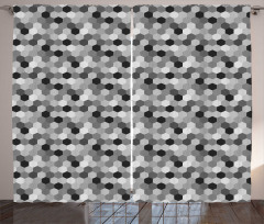 Greyscale Hexagons Grid Curtain