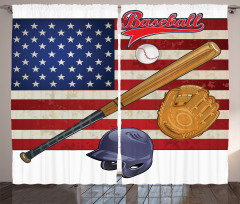 USA Flag and Baseball Curtain