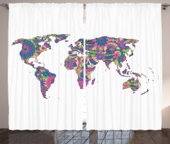World Map with Flowers Curtain