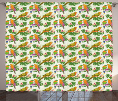 Vivid Floral Parrots Curtain