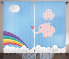 Elephant Rainbow Sky Curtain