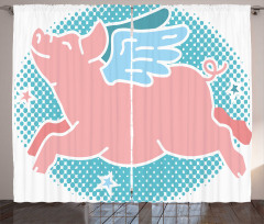 Happy Flying Pig Art Curtain