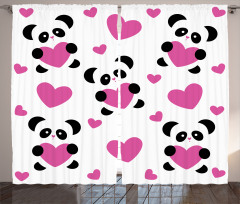 Love Pandas Hearts Curtain
