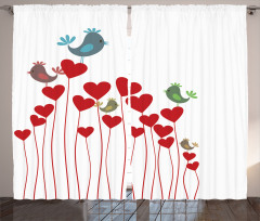 Spring Hearts Birds Curtain