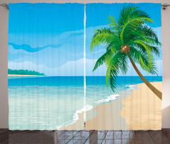 Palm Tree Calm Ocean Curtain