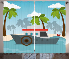 Cartoon Boat Palms Curtain