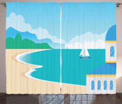 Calm Seascape Cartoon Curtain