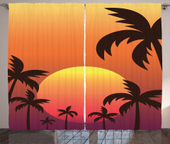 Sunset with Palms Art Curtain