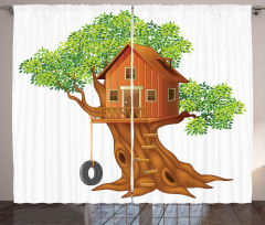 Wooden Home on Branches Curtain