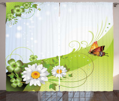 Springtime Butterfly Daisy Curtain