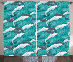 Surfing Doodle Dolphins Curtain