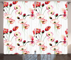 Poppy Flowers Branches Curtain