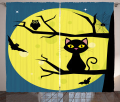Cat and Owl on Branches Curtain