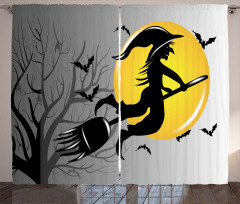 Witch Flies on Full Moon Curtain
