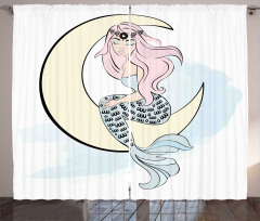 Mermaid Girl on Crescent Curtain