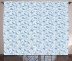 Sea Waves Sailboat Sketch Curtain