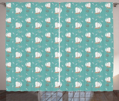 Pirate Ship Anchor Seagulls Curtain