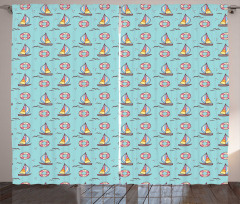 Seafoam Birds Sailboats Curtain