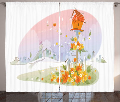 Floral Nest of Birds Curtain