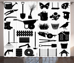 Monochrome Garden Items Curtain