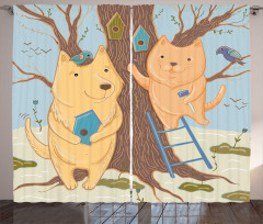 Couple Bears Tree Curtain